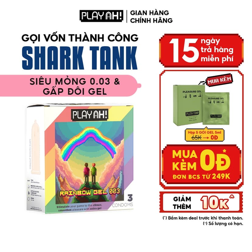 Ảnh Bao Cao Su PlayAh Rainbow Gel 003 Hộp 3/10 Size 52mm siêu mỏng nhiều gel 1