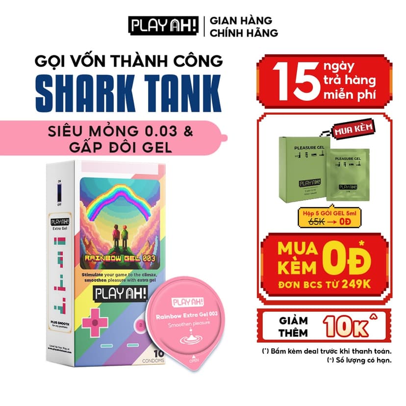 Ảnh Bao Cao Su PlayAh Rainbow Gel 003 Hộp 3/10 Size 52mm siêu mỏng nhiều gel 2