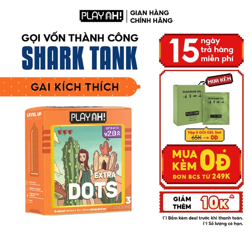 Ảnh Bao Cao Su PlayAh Extra Dots Thêm Gai Hộp 3/10 52mm 2