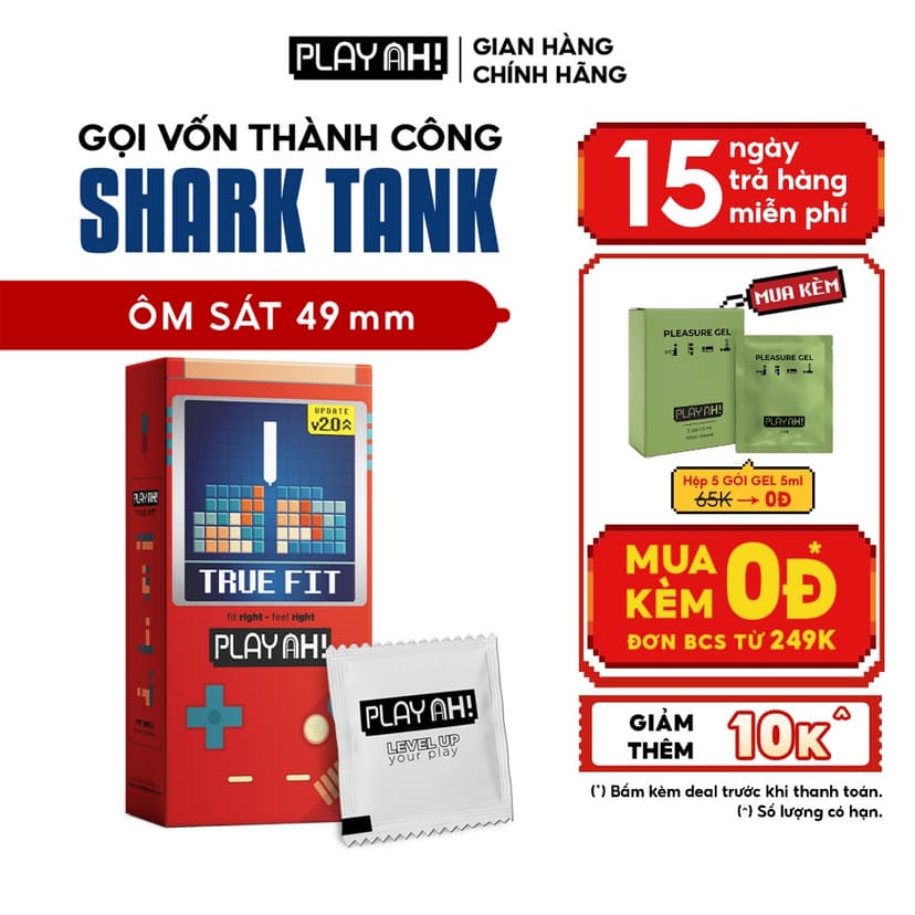 Ảnh Bao Cao Su PlayAh True Fit Ôm Sát Hộp 10 size 49mm size nhỏ, chống tuột bao 1