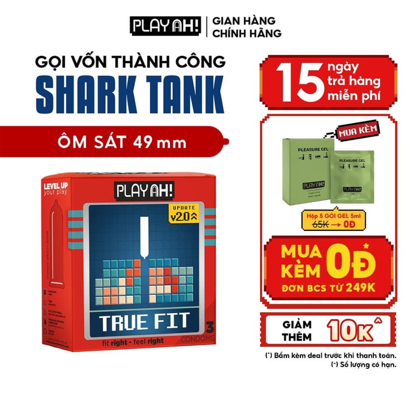 Ảnh Bao Cao Su PlayAh True Fit Ôm Sát Hộp 3/10 size 49mm size nhỏ vừa vặn 1