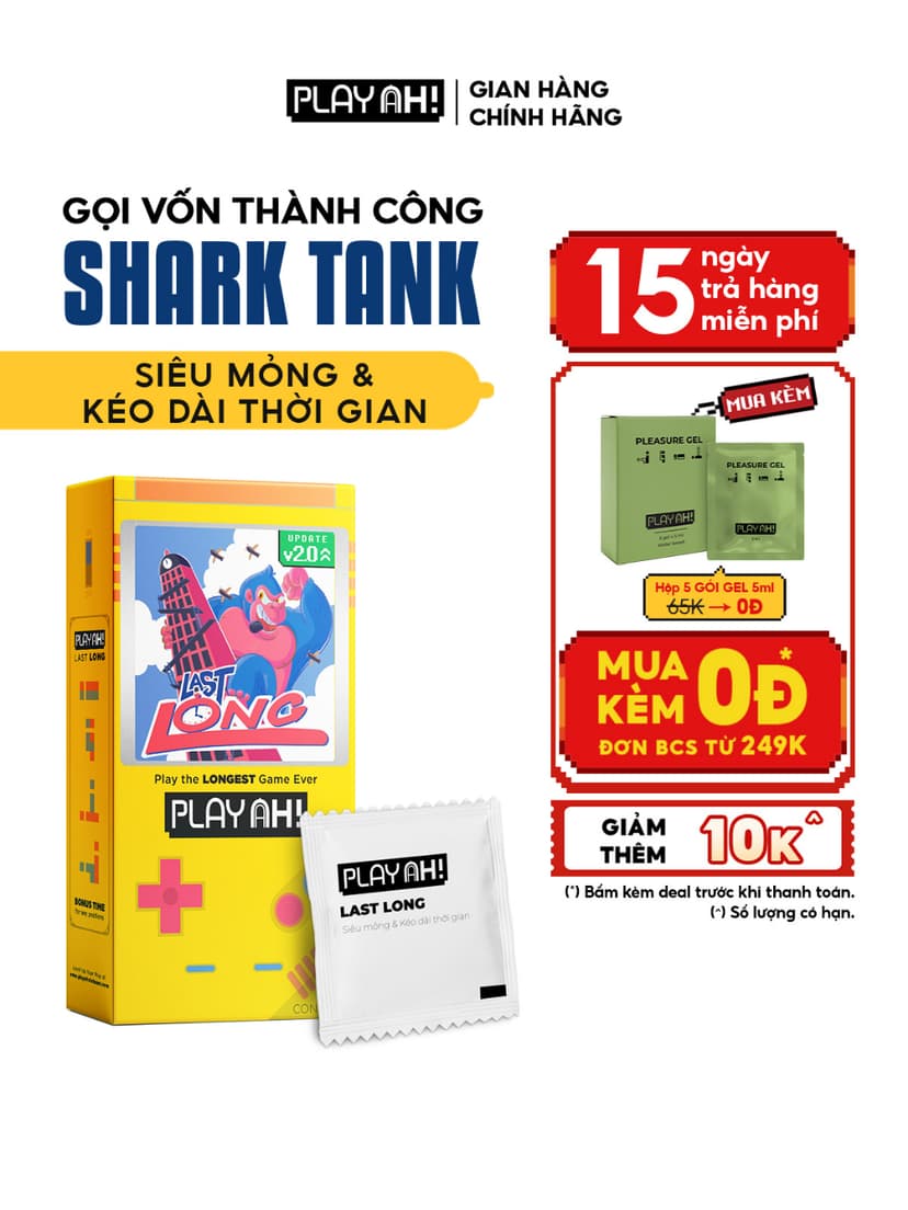 Ảnh Bao Cao Su PlayAh Last Long Siêu Mỏng Kéo Dài Thời Gian Quan Hệ Hộp 10 size 52mm 1
