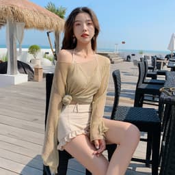 Thumbnail Bikini LUHAZO đi biển du lịch 3 chi tiết nữ áo rút dây có mút ngực kèm quần nhún và áo lưới kín đáo 9961 TK13T4 4