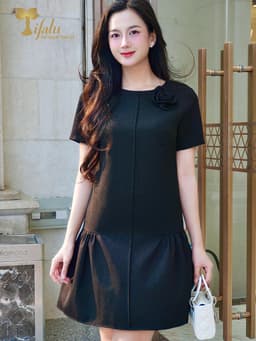 Thumbnail TIFALU - Đầm suông bigsize màu đen sang trọng - ZOL333BLK 4