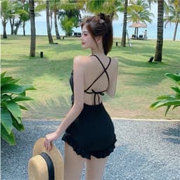 Thumbnail Bikini đi biển LUHAZO 1 mảnh kín đáo liền thân cạp cao sexy hở lưng tiểu thư kiểu Hàn Quốc 0392-2195 D5T4 2