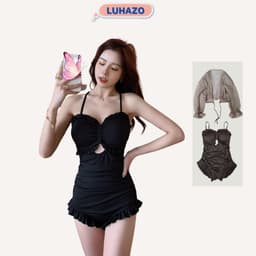 Thumbnail Bikini đi biển LUHAZO 1 mảnh kín đáo liền thân cạp cao sexy hở lưng tiểu thư kiểu Hàn Quốc 0392-2195 D5T4 1