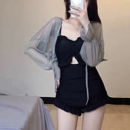 Thumbnail Bikini đi biển LUHAZO 1 mảnh kín đáo liền thân cạp cao sexy hở lưng tiểu thư kiểu Hàn Quốc 0392-2195 D5T4 4