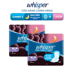 Thumbnail -  Combo 2 gói Băng Vệ Sinh WHISPER Skin Love 31CM Dành Cho Ban Đêm Gói 8 Miếng 1