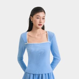 Thumbnail Áo Thun Gân Tay Dài MARC FASHION Form Ôm Cổ Vuông Phối Viền - CBNH011625 4
