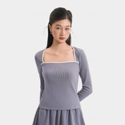 Thumbnail Áo Thun Gân Tay Dài MARC FASHION Form Ôm Cổ Vuông Phối Viền - CBNH011625 1