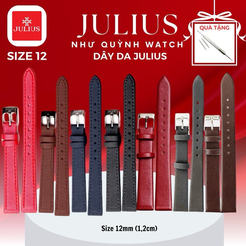 Ảnh Dây da Julius Size số 12 (12mm/1,2cm) chất Genuine Leather màu (14 màu) 1