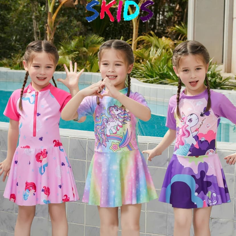 Ảnh Váy bơi bé gái SKIDS đầm đi biển cho bé gái họa tiết đáng yêu cho trẻ 2 đến 10 tuổi 1