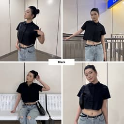 Thumbnail TheBlueTshirt - Áo sơ mi croptop trơn tay ngắn nhiều màu cho nữ - Poplin Boxy Shirt - Women 2