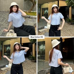 Thumbnail TheBlueTshirt - Áo sơ mi croptop trơn tay ngắn nhiều màu cho nữ - Poplin Boxy Shirt - Women 4