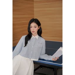 Thumbnail Áo sơ mi cổ đức dáng suông croptop 2S13.2503K, áo sơ mi kẻ croptop thiết kế bởi JM Dress Design 2