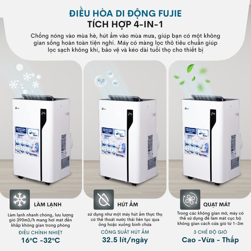 Ảnh Máy điều hòa di động thông minh FujiE MPAC14 công suất 14000BTU Bảng điều khiển điện tử cảm ứng 1