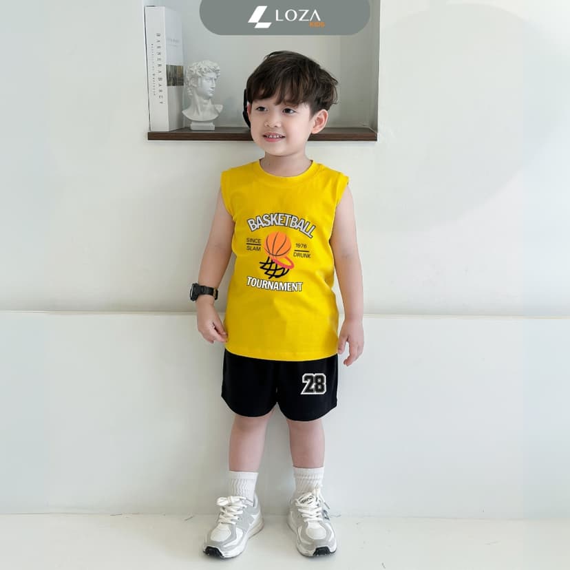 Ảnh Bộ ba lỗ bé trai bóng rổ size từ 15-40kg - Quần áo bé trai Loza Kids BL346 2