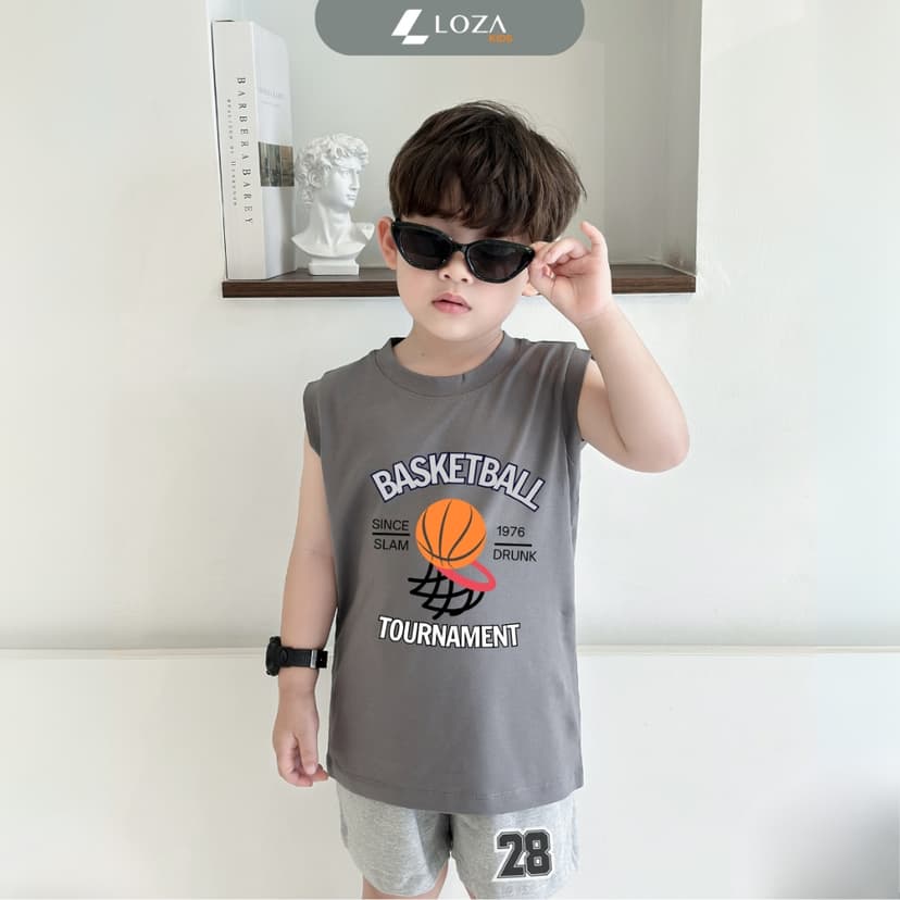 Ảnh Bộ ba lỗ bé trai bóng rổ size từ 15-40kg - Quần áo bé trai Loza Kids BL346 3