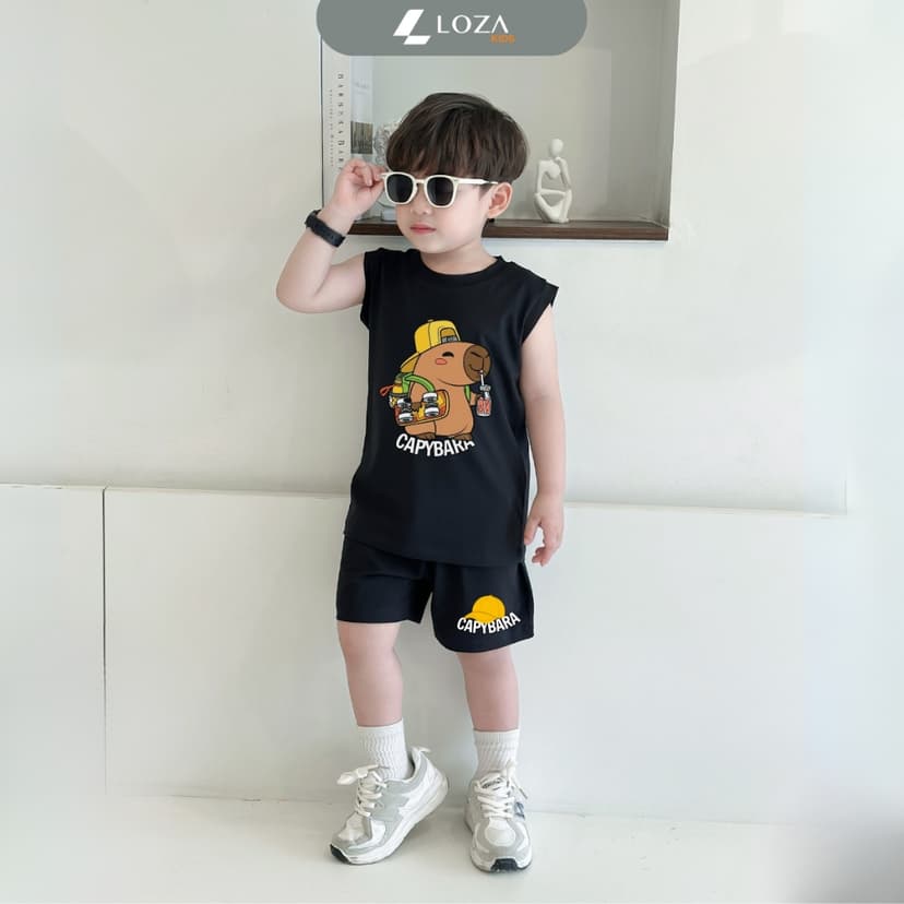 Ảnh Bộ ba lỗ Capybara size từ 15-40kg - Bộ đồ sát nách cho bé Loza Kids BL347 2