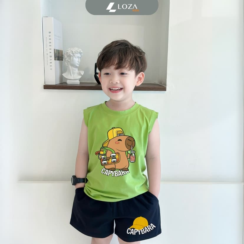 Ảnh Bộ ba lỗ Capybara size từ 15-40kg - Bộ đồ sát nách cho bé Loza Kids BL347 3