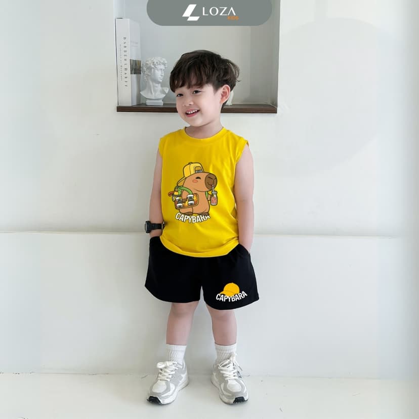 Ảnh Bộ ba lỗ Capybara size từ 15-40kg - Bộ đồ sát nách cho bé Loza Kids BL347 1