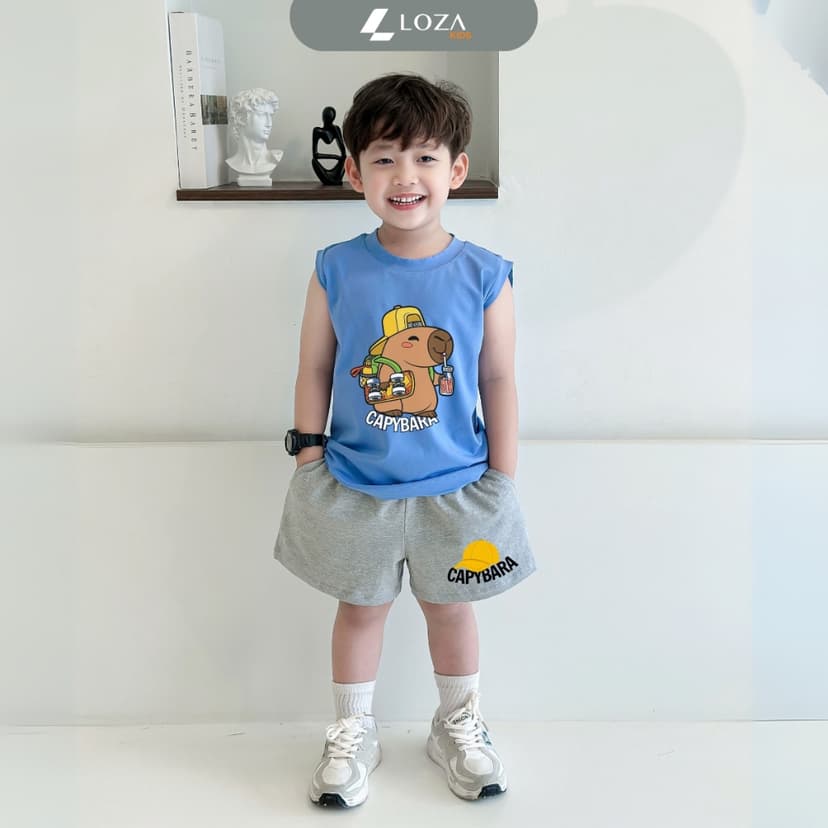 Ảnh Bộ ba lỗ Capybara size từ 15-40kg - Bộ đồ sát nách cho bé Loza Kids BL347 4