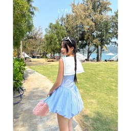 Thumbnail LYRA - Váy kẻ thủy thủ dáng bí ngắn chiết eo phối nơ nắng động - LWNVD043 2