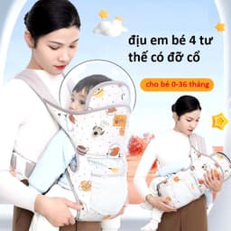 Thumbnail Địu Em Bé Sơ Sinh Có Đỡ Cổ Đa Năng Gọn Nhẹ Hàng Chất Lượng Cao, Đai Địu Em Bé Đi Xe Máy 1