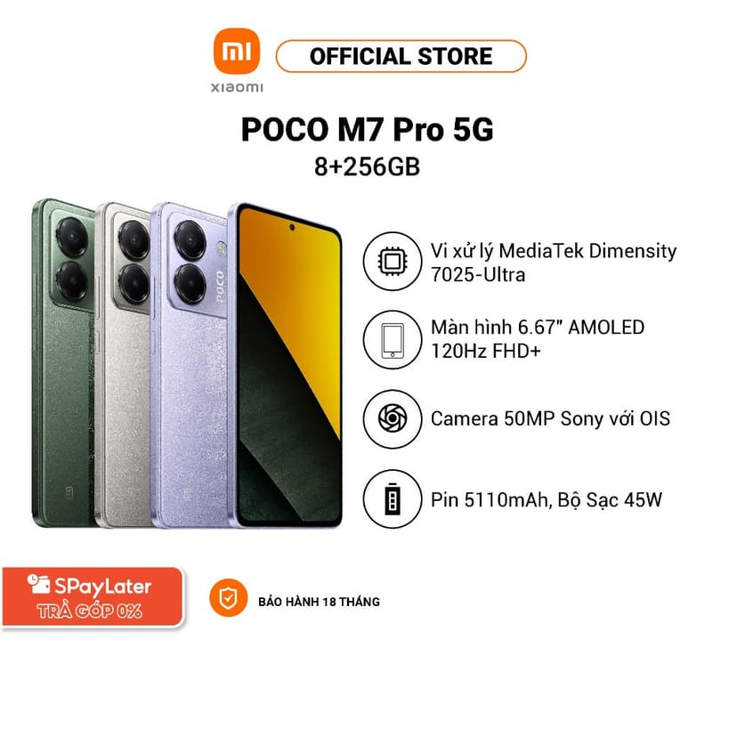 Ảnh Điện thoại thông minh POCO M7 Pro 5G (8+256GB) | 6.67" AMOLED 120Hz FHD+ | Camera 50MP+2MP | MD7025-Ultra 1
