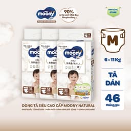 Thumbnail [TẶNG MIẾNG NGẪU NHIÊN] Bộ 3 Tã dán Moony Natural siêu cao cấp NB62+4/S58+2/M46/L38 2