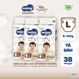 Thumbnail [TẶNG MIẾNG NGẪU NHIÊN] Bộ 3 Tã dán Moony Natural siêu cao cấp NB62+4/S58+2/M46/L38 3