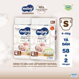 Thumbnail [TẶNG MIẾNG NGẪU NHIÊN] Bộ 2 Tã dán Moony Natural siêu cao cấp NB62+4/S58+2/M46/L38 1