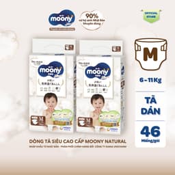 Thumbnail [TẶNG MIẾNG NGẪU NHIÊN] Bộ 2 Tã dán Moony Natural siêu cao cấp NB62+4/S58+2/M46/L38 2