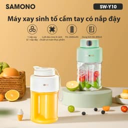 Thumbnail Máy Xay Sinh Tố Cầm Tay Mini Samono SW-Y10 Sạc Tích Điện 2600mAh, 60W, Nhỏ Gọn Dung Tích 800ml, dao inox 8 cánh, 2 nắp 2