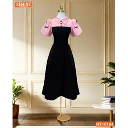 Thumbnail Đầm thiết kế BEMINE cổ đức tay phồng đính nơ dáng chữ A phù hợp đi làm, đi chơi-MT10104 2