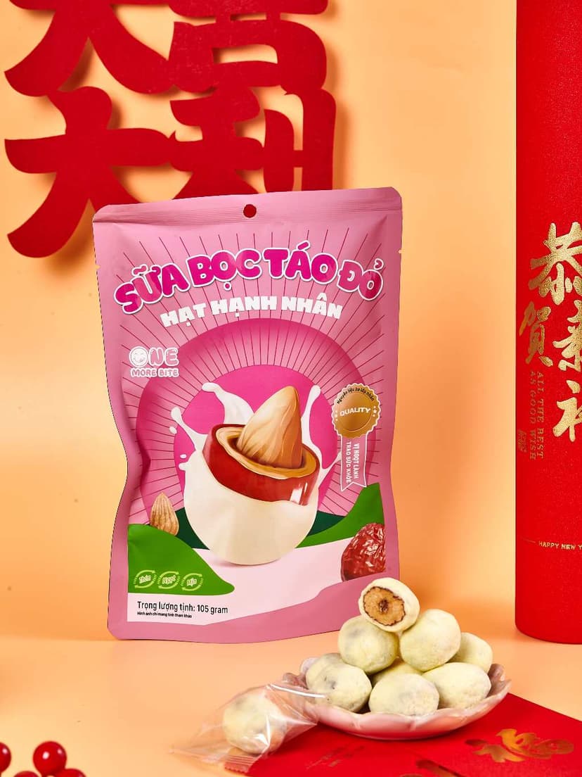 Ảnh DEAL 1 GÓI- Sữa Bọc Táo Đỏ Hạt Hạnh Nhân Thượng Hạng - Táo Đỏ Tân Cương Kẹp Hạt Ngon Khó Cưỡng 105g 1