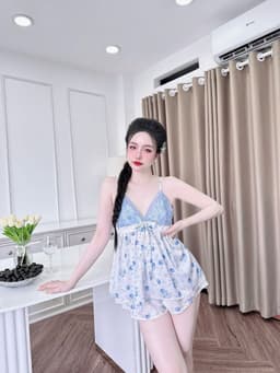 Thumbnail Đồ Ngủ Sexy Nữ SOJUN Bộ Lụa 2 Dây Latin Ren Đô Ngực In Dưới 65Kg 1