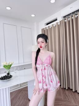 Thumbnail Đồ Ngủ Sexy Nữ SOJUN Bộ Lụa 2 Dây Latin Ren Đô Ngực In Dưới 65Kg 2