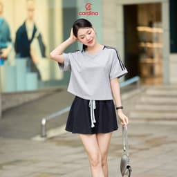 Thumbnail Áo phông CARDINA chất liệu cotton kiểu cổ tim dáng croptop trẻ trung năng động 5ATC14 4