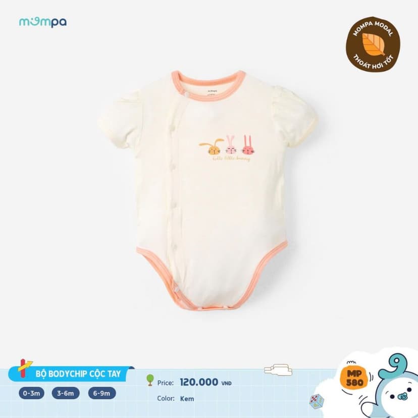 Ảnh Bodychip cho bé sơ sinh Mompa cộc tay cúc bấm 0-9 tháng vải Modal thấm hút mềm mại thoáng khí 580 2