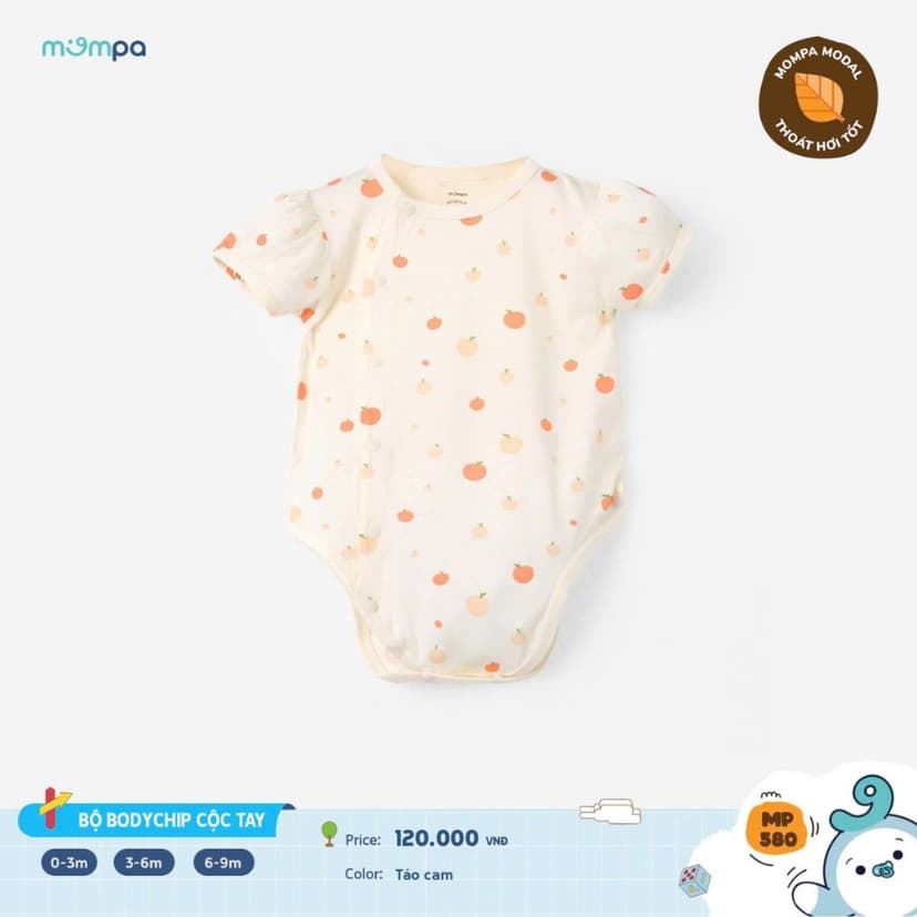 Ảnh Bodychip cho bé sơ sinh Mompa cộc tay cúc bấm 0-9 tháng vải Modal thấm hút mềm mại thoáng khí 580 3