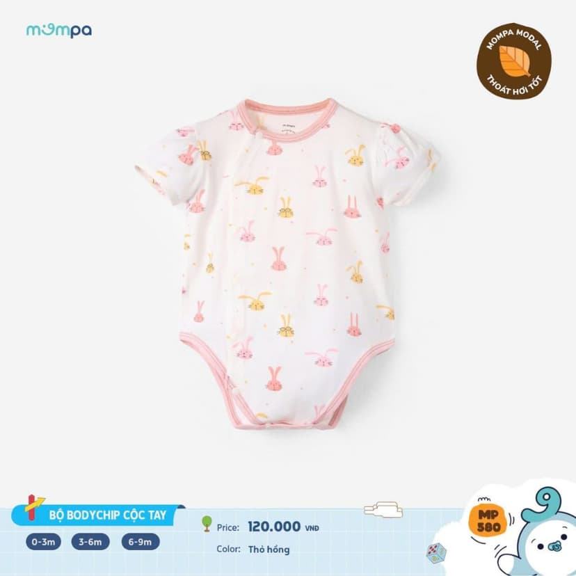 Ảnh Bodychip cho bé sơ sinh Mompa cộc tay cúc bấm 0-9 tháng vải Modal thấm hút mềm mại thoáng khí 580 4