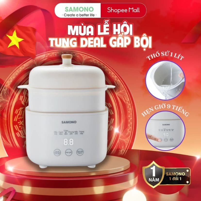 Ảnh Nồi nấu chậm đa năng SAMONO SW-SC10 dung tích 1L phiên bản tiếng Việt - Hàng chính hãng BH 1 năm 1