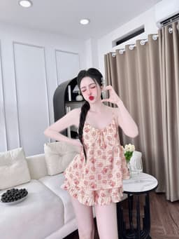 Thumbnail Đồ Ngủ Sexy Nữ SOJUN Bộ 2 Dây Sexy Nhún Trơn 1 size 45 - 63Kg 1