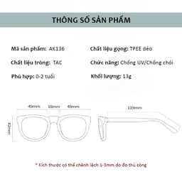 Thumbnail Kính Mát Chống UV Tròng Phân Cực Cho Bé Từ 0-2 Tuổi Kèm Dây Chống Tuột Gọng Đàn Hồi Tốt An Toàn Thời Trang AK136 3