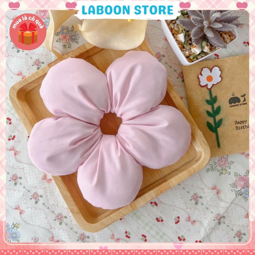 Ảnh Scrunchies bông Hoa 5 cánh LABOON chần bông mịn bên trong đứng form tóc dây buộc tóc vải đủi phồng 3