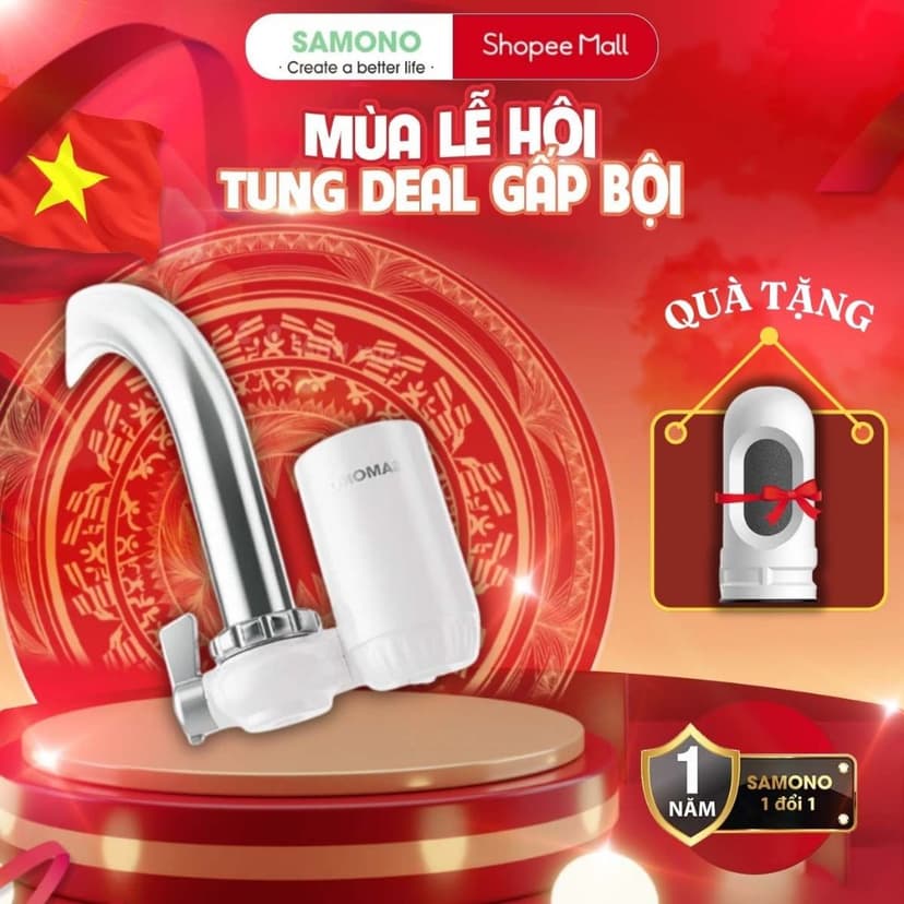 Ảnh Bộ lọc nước tại vòi Samono WPW11, 5 lớp lọc, ABS cao cấp hạt nguyên tử gốm và than hoạt tính đảm bảo sức khỏe 1