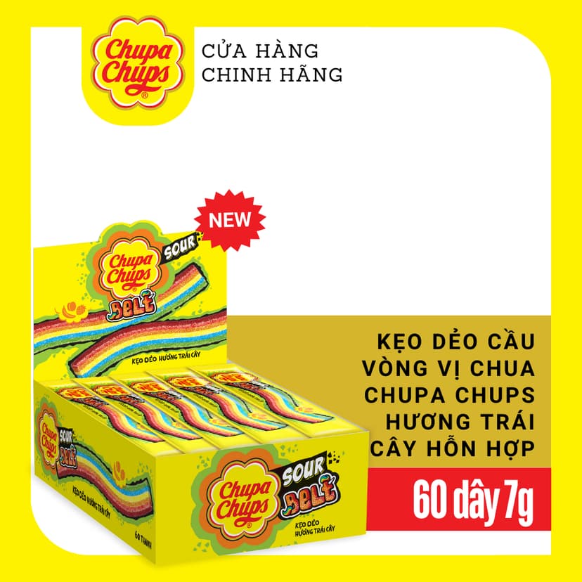 Ảnh Kẹo dẻo vị chua Chupa Chups hương trái cây hỗn hợp và kẹo dẻo vị chua hình ống hương cola và dâu 1