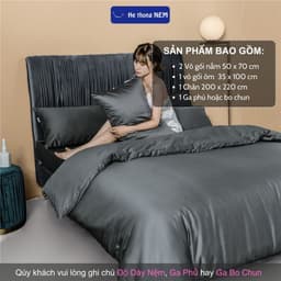 Thumbnail Bộ Ga Giường 5 Món He thong Nem Cao Cấp Combo Vỏ Chăn Ra Grap Drap Gối Trải Giường Lụa Sumoi Mềm Mại Êm Ái 3
