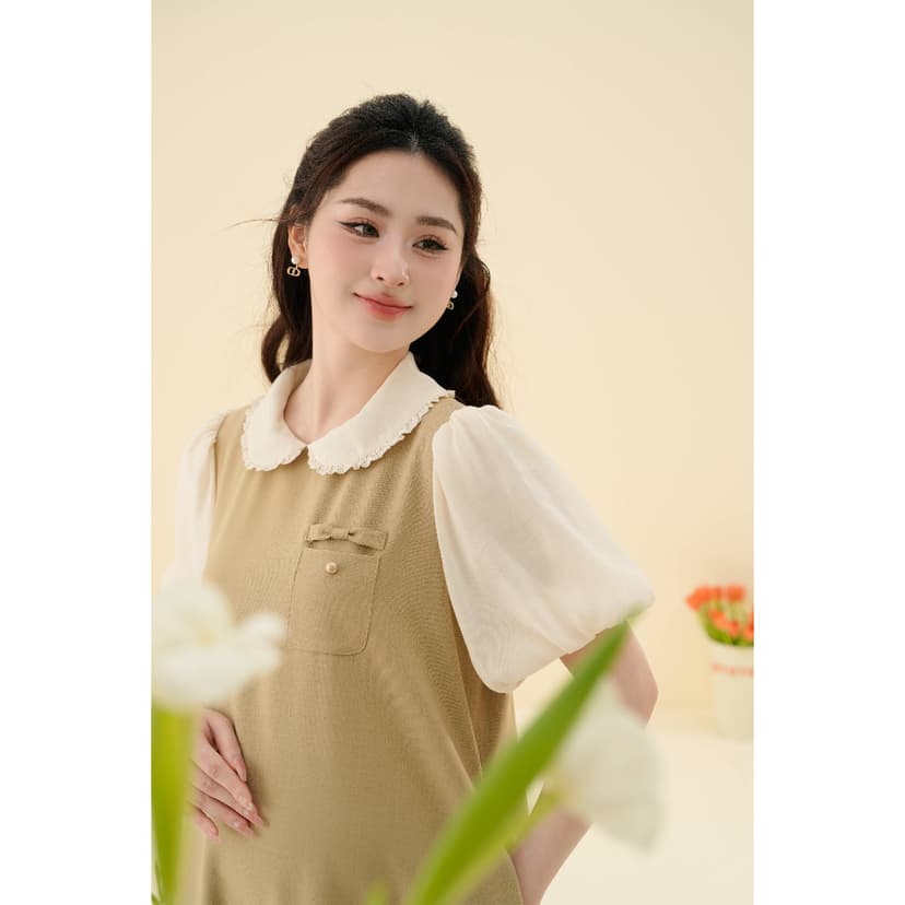 Ảnh Váy bầu, đầm bầu Elena Dress thiết kế cổ sen cách điệu phối chân váy đuôi cá xếp ly, chất vải chéo hàn BY L'AMME 4